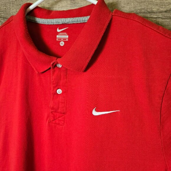 Nike Mens Red Polo Shirt XL Cotton Casual Short Sleeve Blank Embroidered Swoosh - Picture 3 of 9